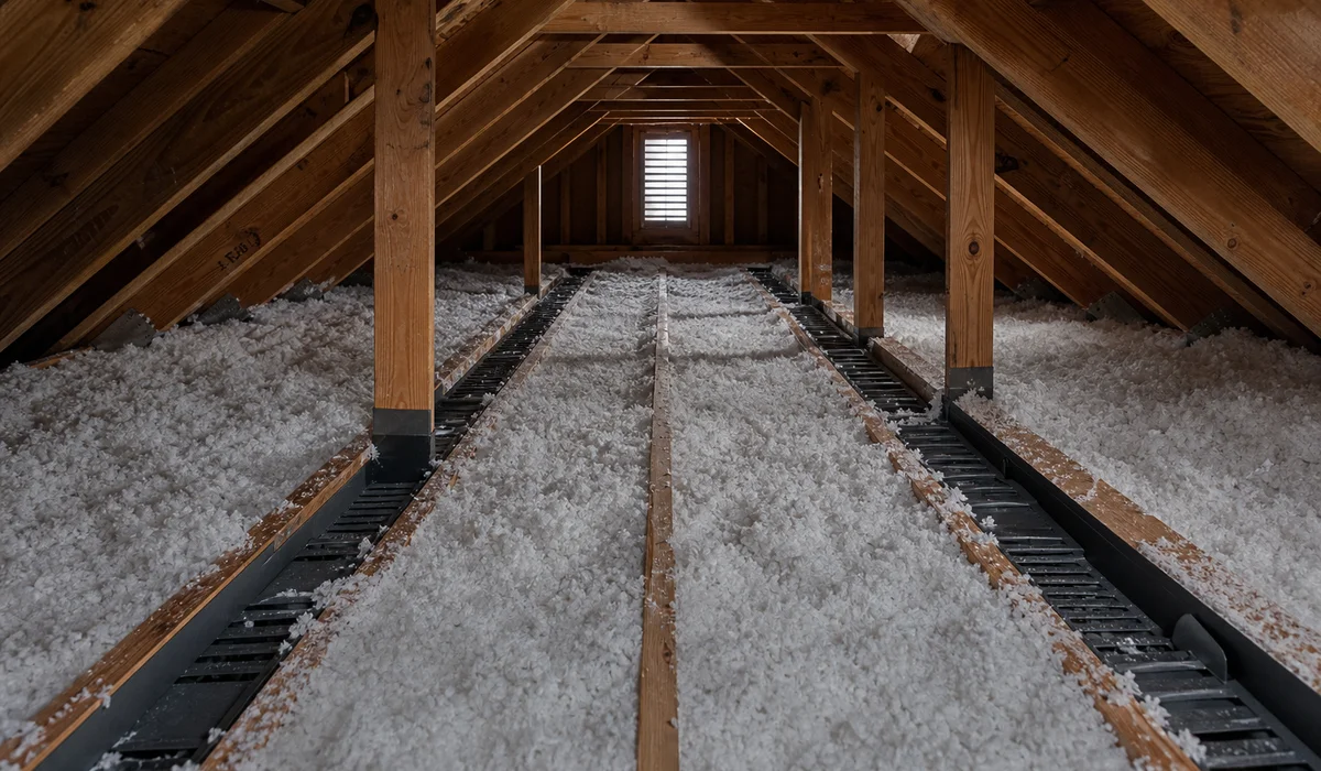 Attic with proper insulation depth and installed ventilation baffles