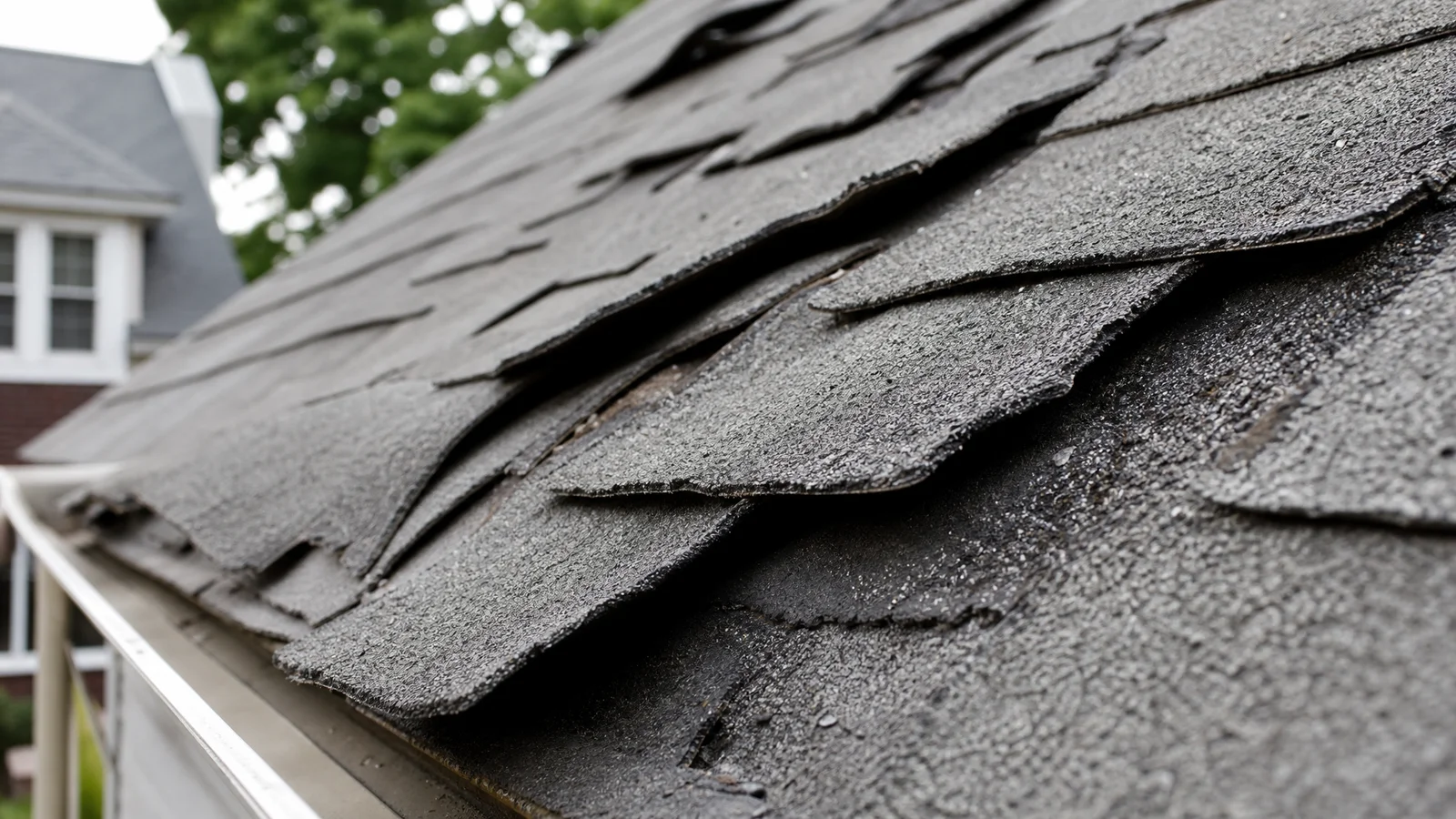 Curling asphalt shingles on an older home roof