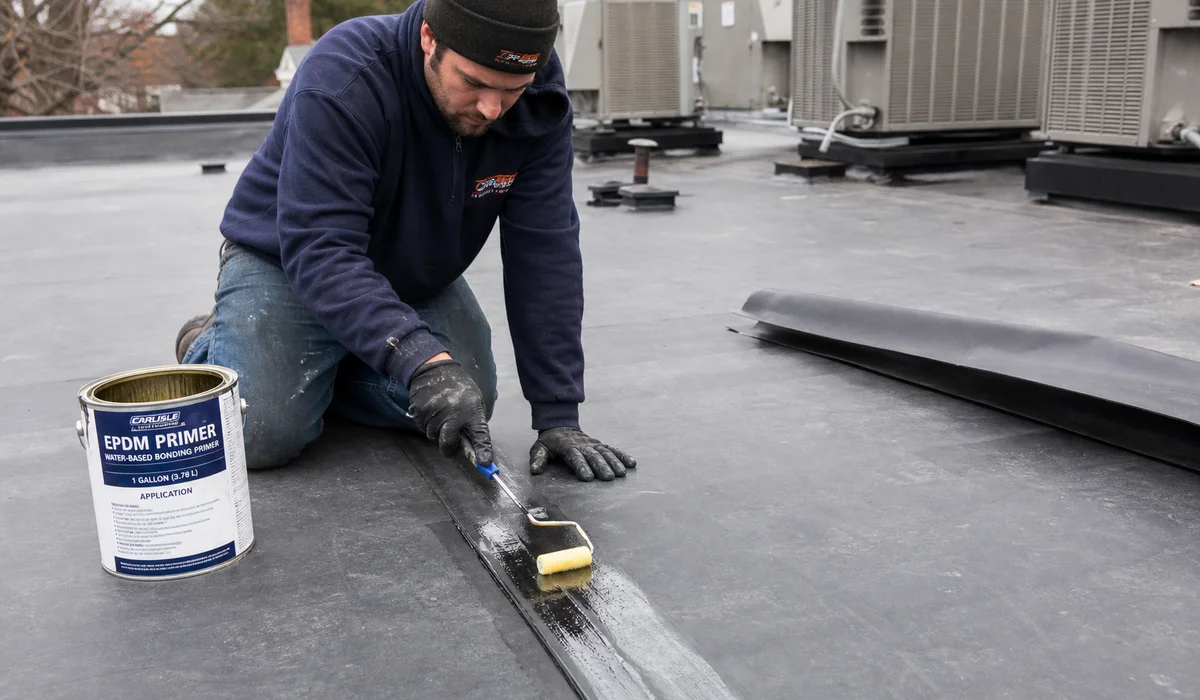 EPDM membrane repair on a small commercial flat roof