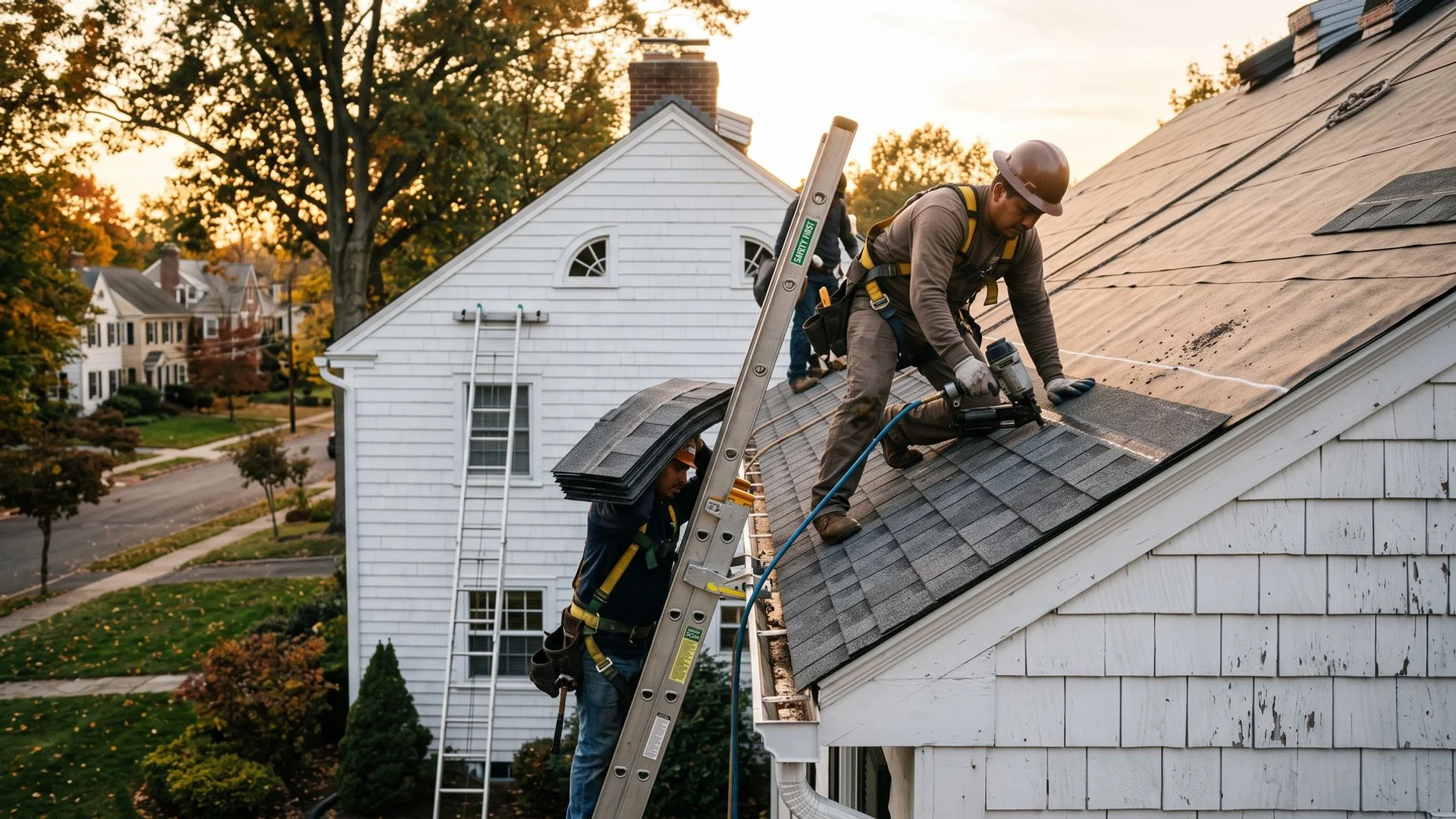 Professional roofing crew installing a new roof in West Hartford CT
