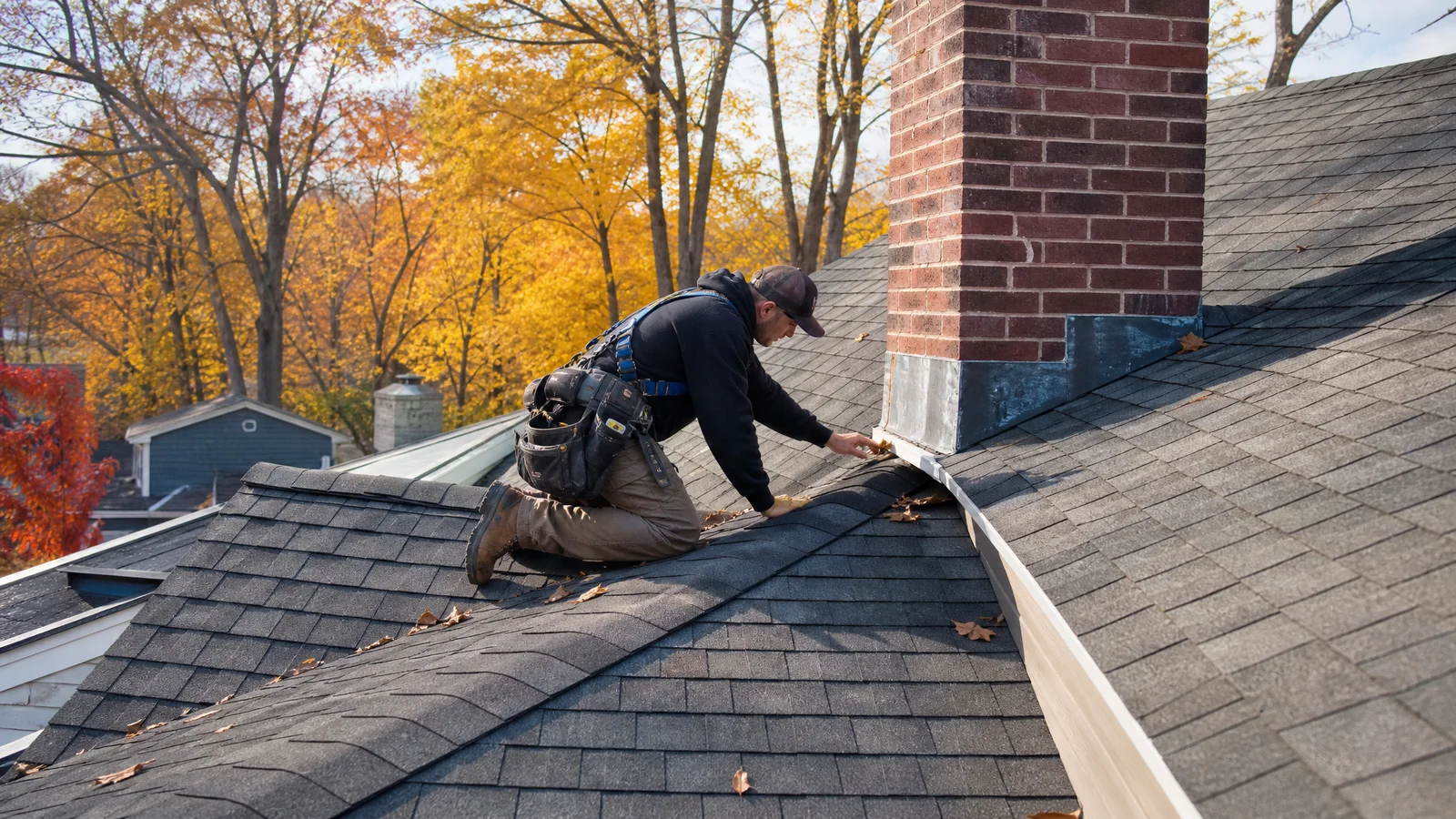 Autumn roof inspection in Connecticut