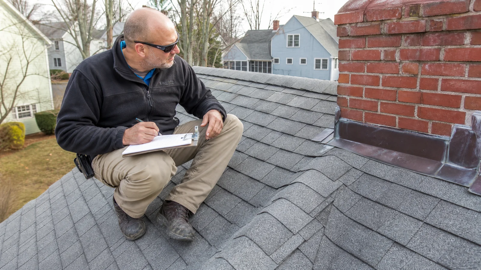 Professional roof inspection in progress