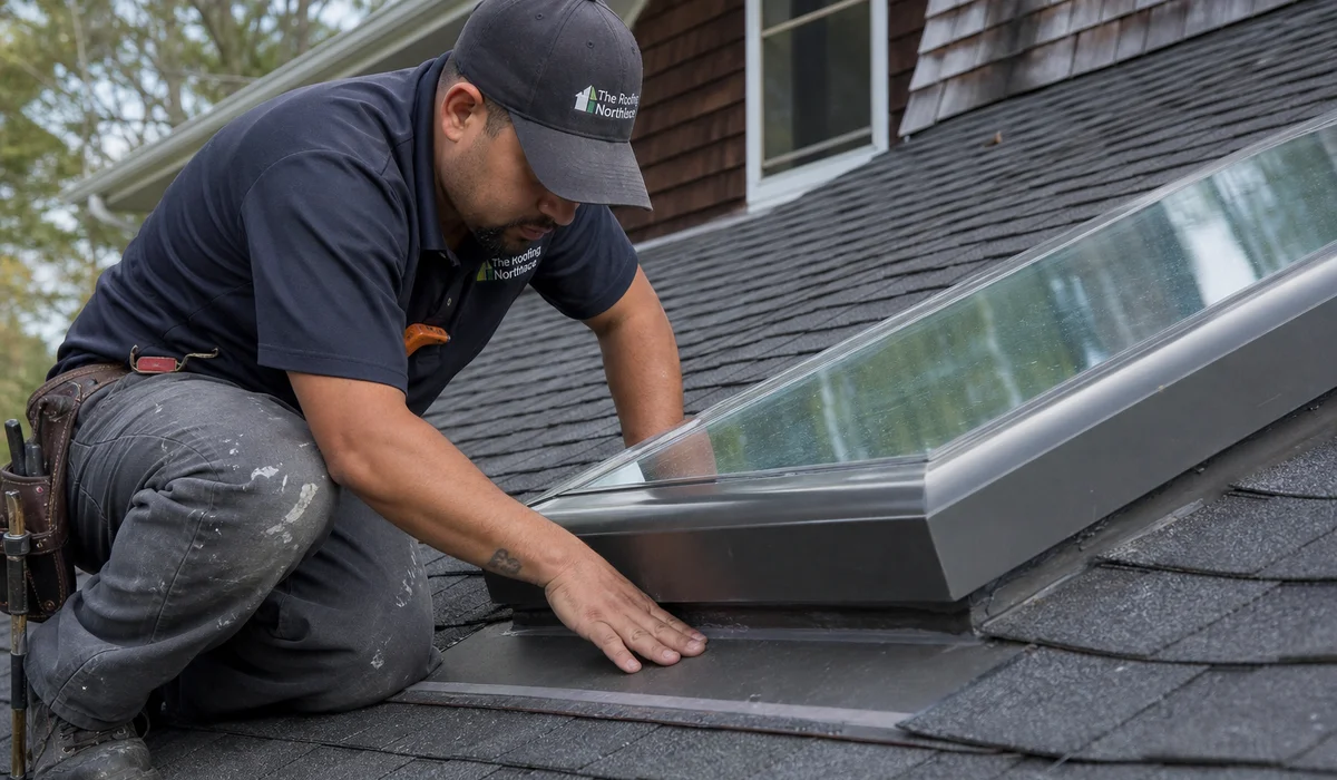 Skylight flashing inspection on a West Hartford CT roof