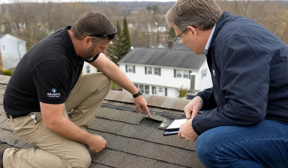 Contractor pointing out damage to an adjuster
