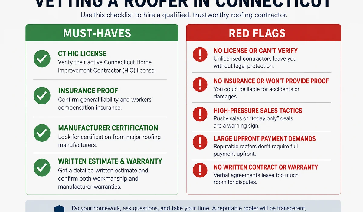 Roofer vetting checklist for CT homeowners