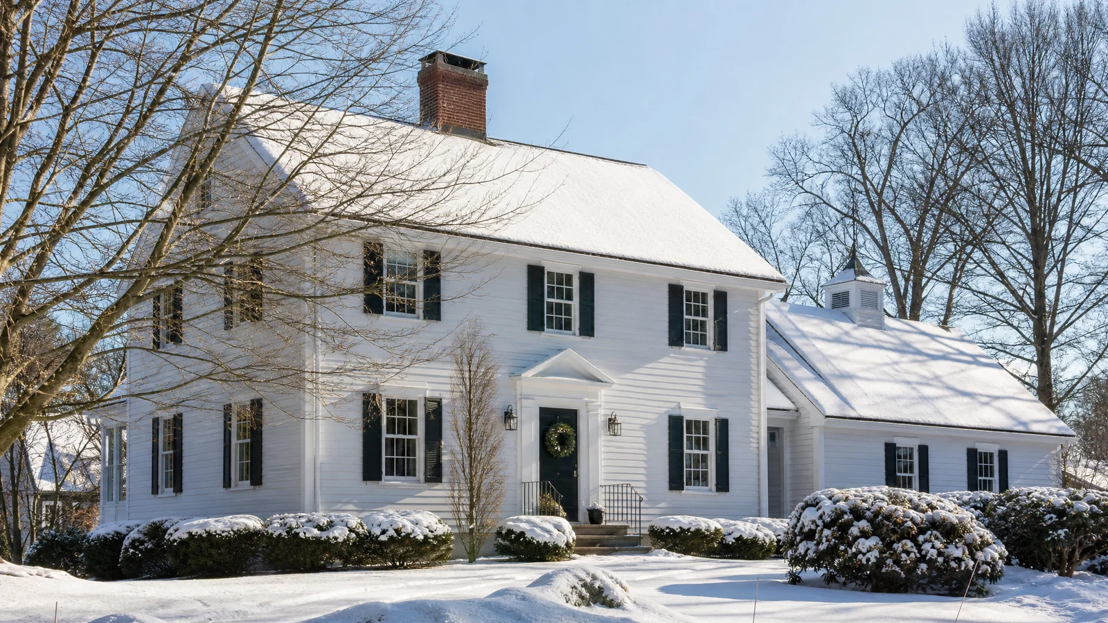 Snow-covered Connecticut roof with no ice dams